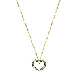 Κολιέ Από Ασήμι 925 Επιχρυσωμένο Με Καρδιά Swarovski Πράσινη EX15404